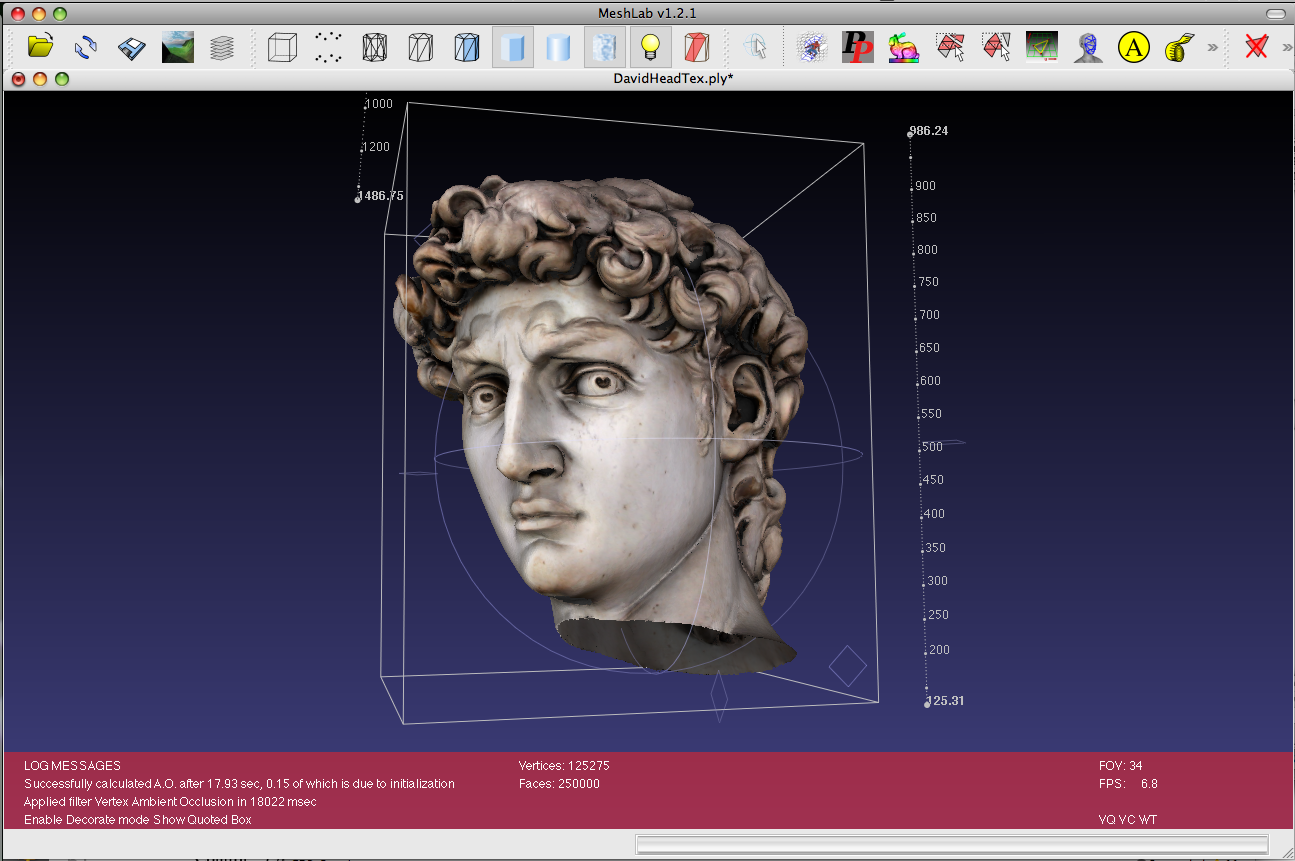 l'interface de Meshlab permet de visualiser des maillages 3D